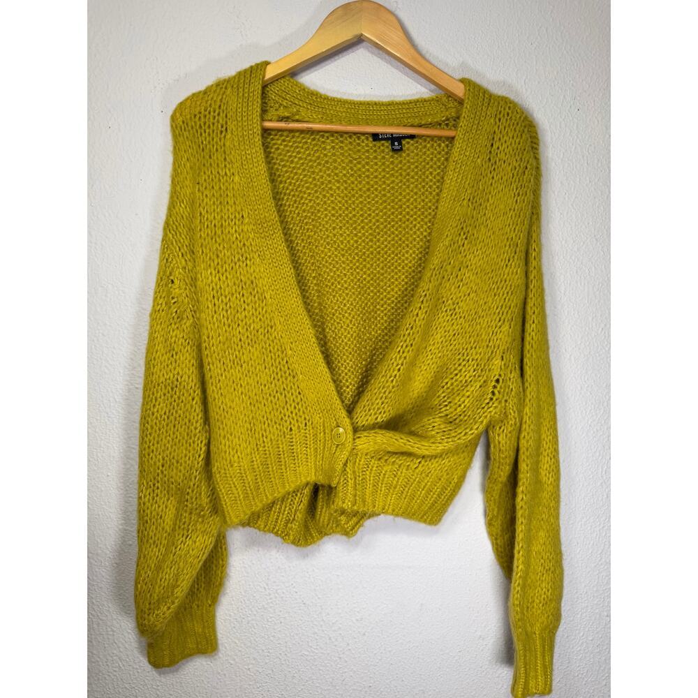 Steve Madden Cardigan Womens Cropped Chunky‎ Knit S Mustard Yellow Coquette Boho
